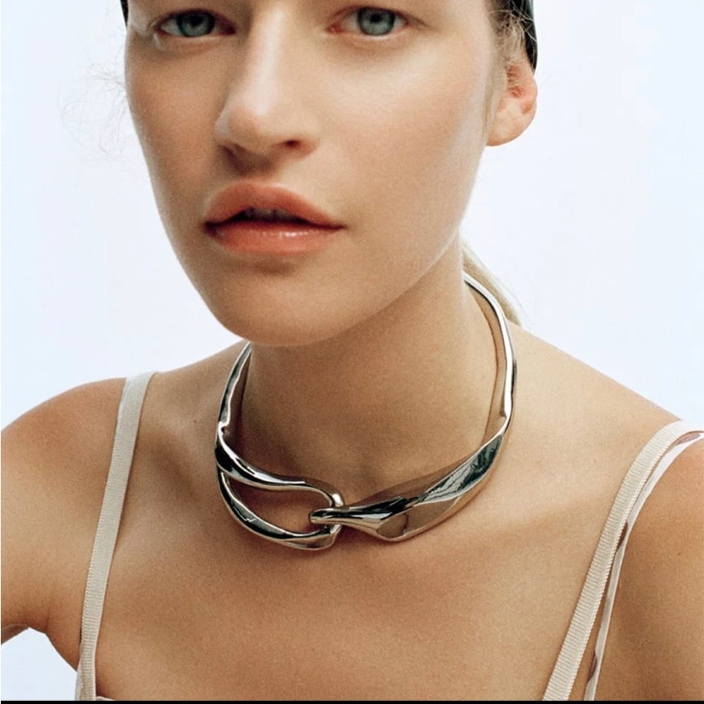 Silver Metal Asymmetrical Necklace